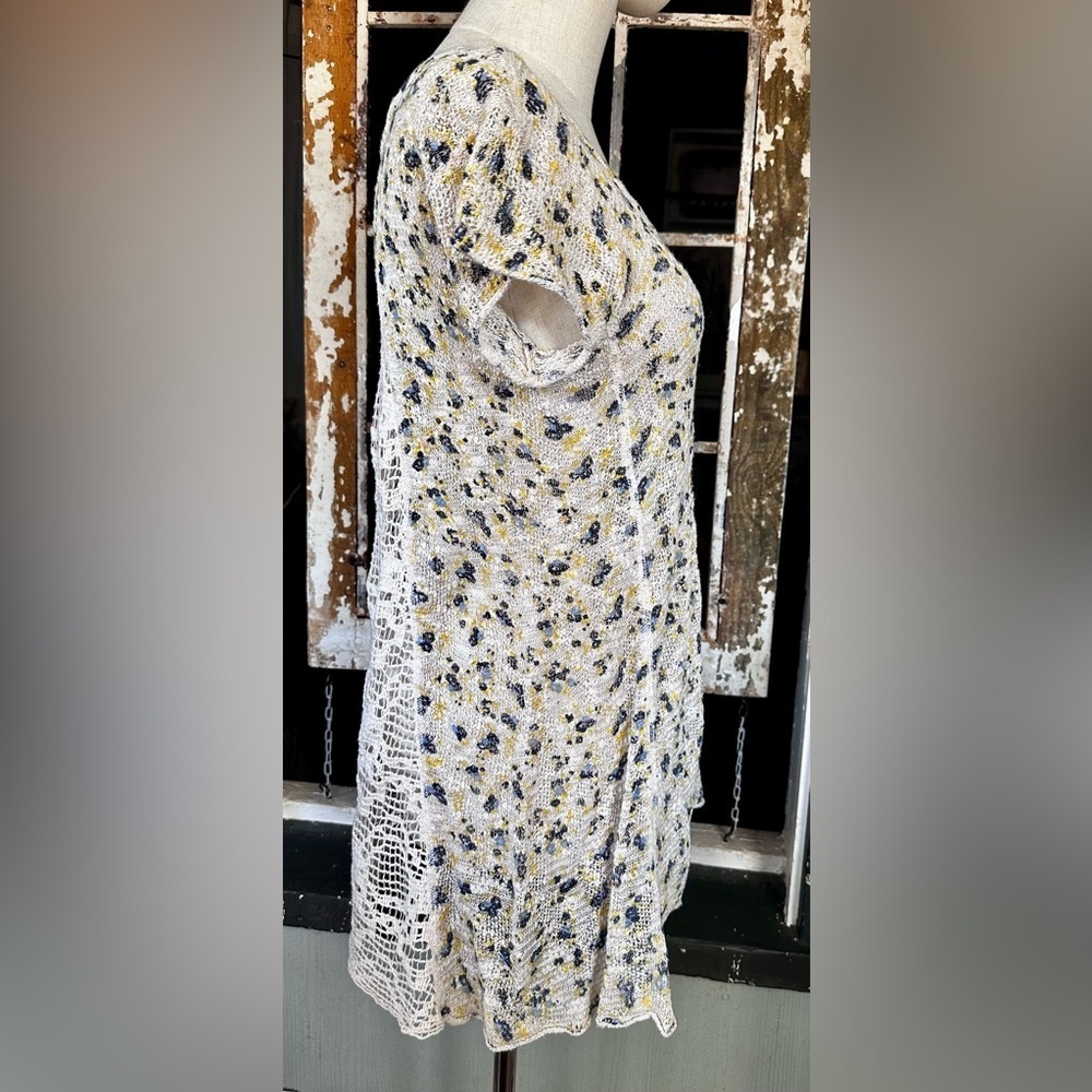 Free People Lace Back Floral Knit Tunic Top Boho Festival Ivory Blue S/P - Picture 4 of 8